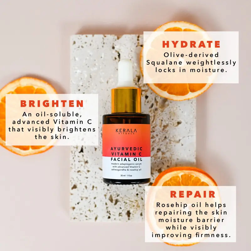 [EXCLUSIVE] Vitamin C Facial Oil by Kerala Rituals. Hydrate, Brighten, and Repair Simultaneously! Ditch Your 20 Min Skincare Routine for a 2 Min One with Better Results!