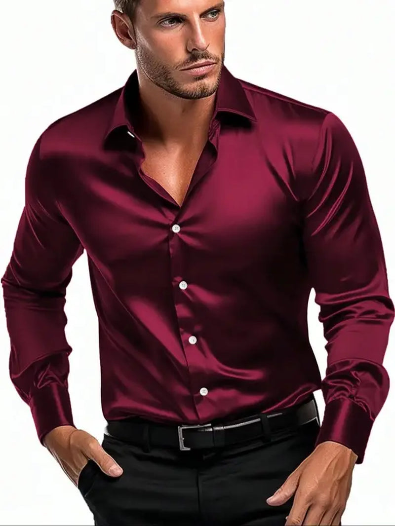 Men'S Solid Button Front Shirt, Slim Business Formal Long Sleeve Collar Top, Summer Clothes Women, Casual Men'S Top for Spring & Fall