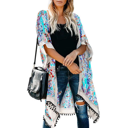 Dokotoo Womens 2024 Fashion Summer Print Kimono Casual Cardigans Loose Cover Ups