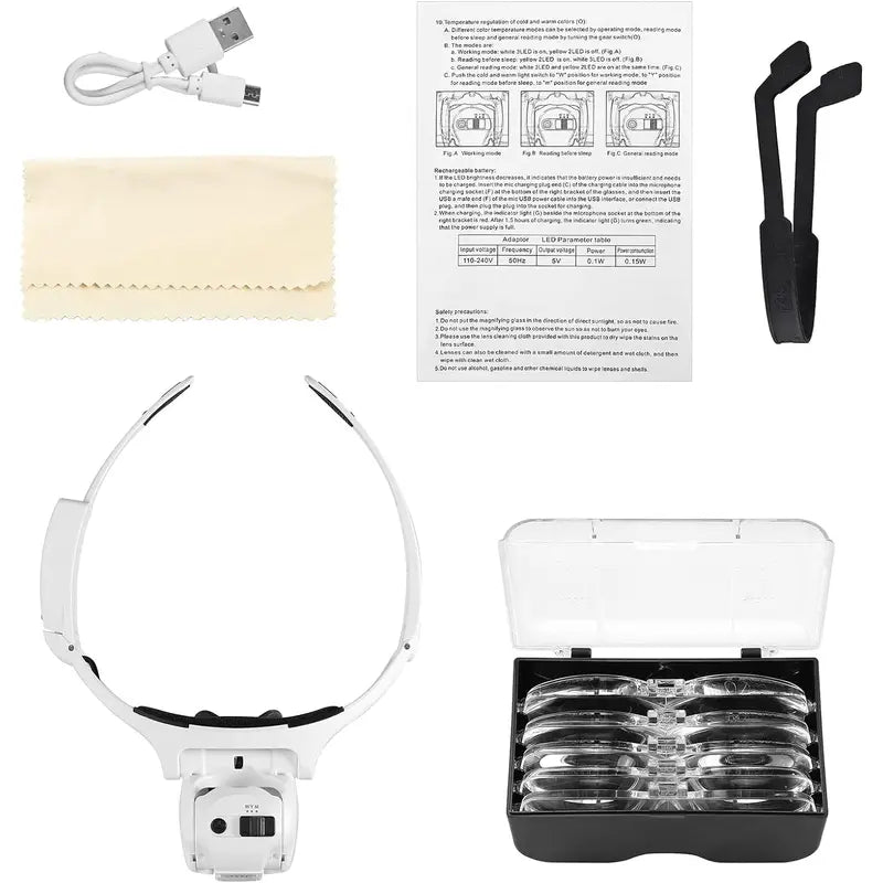 Esynic Headband Magnifying Glasses Rechargeable Head Magnifying Glass with Light 1.2X to 4.5X Headband Magnifier with 5 Leds &5 Detachable Lenses for Craft Work Reading Etc