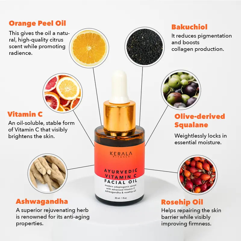 [EXCLUSIVE] Vitamin C Facial Oil by Kerala Rituals. Hydrate, Brighten, and Repair Simultaneously! Ditch Your 20 Min Skincare Routine for a 2 Min One with Better Results!