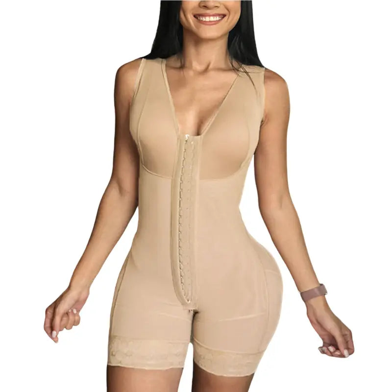 Women’S Shapewear Slimming Bodysuit Body Shaper with Front Closure Hook-Eye Body Briefer Tummy Control Breasted Faja