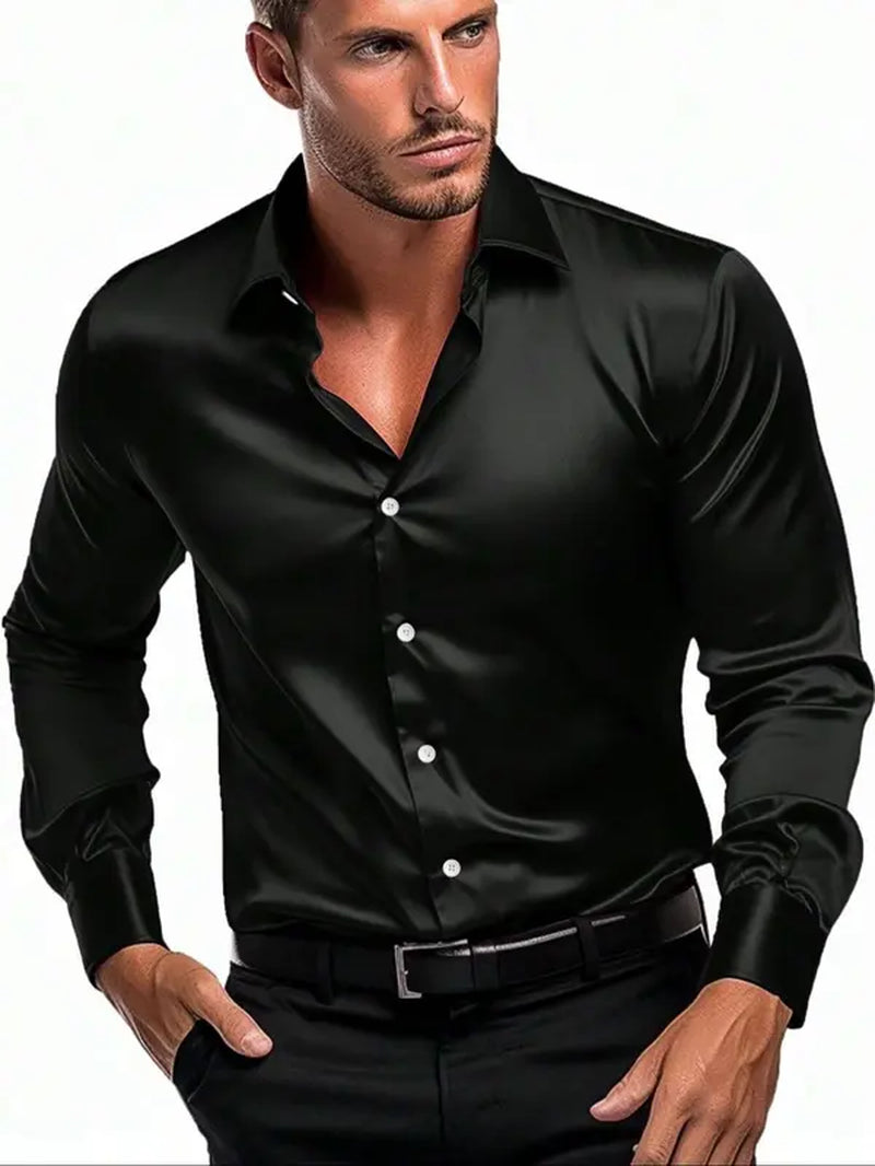 Men'S Solid Button Front Shirt, Slim Business Formal Long Sleeve Collar Top, Summer Clothes Women, Casual Men'S Top for Spring & Fall