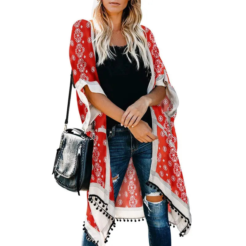 Dokotoo Womens 2024 Fashion Summer Print Kimono Casual Cardigans Loose Cover Ups