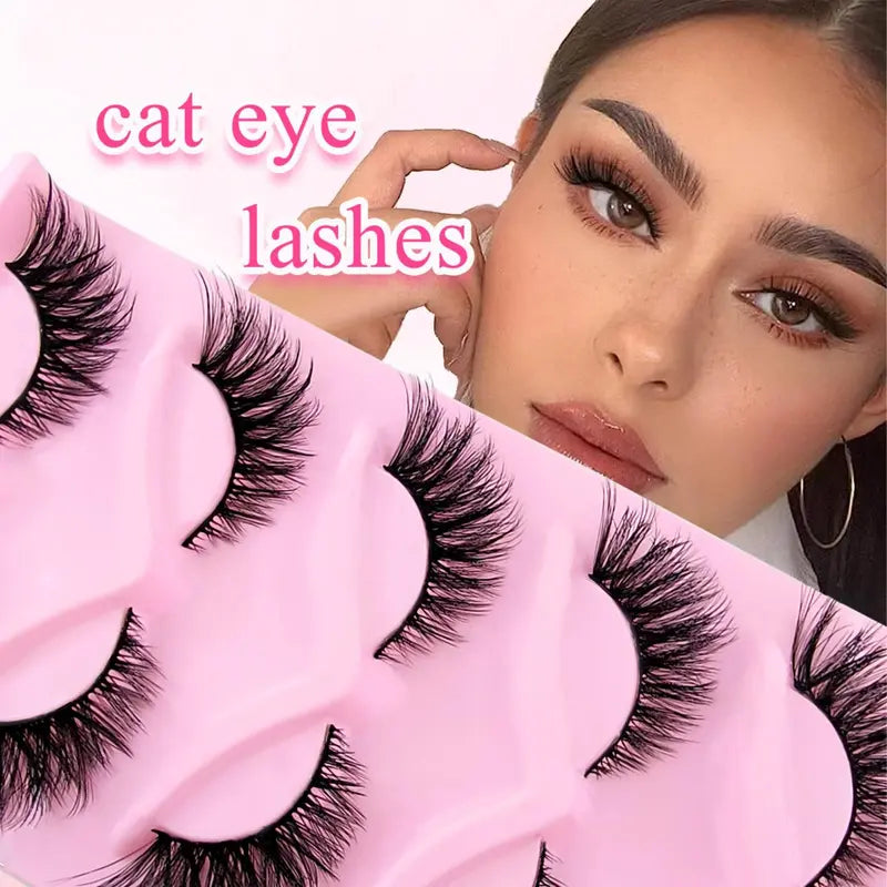 Music Festival Makeup False Eyelashes, 5 Pairs Wispy Cat Eye Look Faux Cluster Lashes, Natural Curling Eye Makeup Strip Lashes, Full Volume Eyelash for Lashes Extensions, Volumized False Eyelashes for Women and Girls Eye Makeup, Trending Products