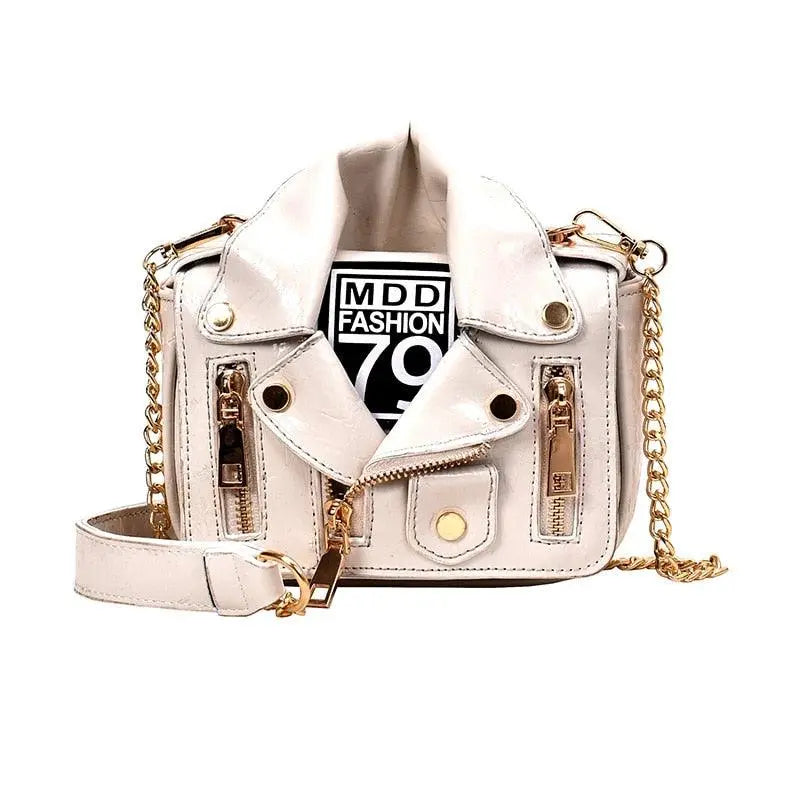 T-BOO Chain Motorcycle Bags Shoulder Rivet Zipper Jacket Bag Messenger Bag Women PU Leather Handbags