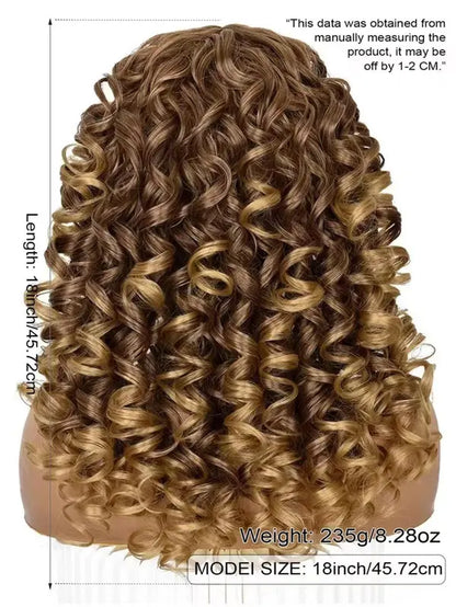 18 Inch Synthetic Heat Resistant Wigs, 1 Piece Curly Wigs with Bangs for Daily, Cosplay, Anime or Costume Party, Striking Natural Fluffy Hair Wigs with Bangs for Daily & Party Hairstyle Decoration