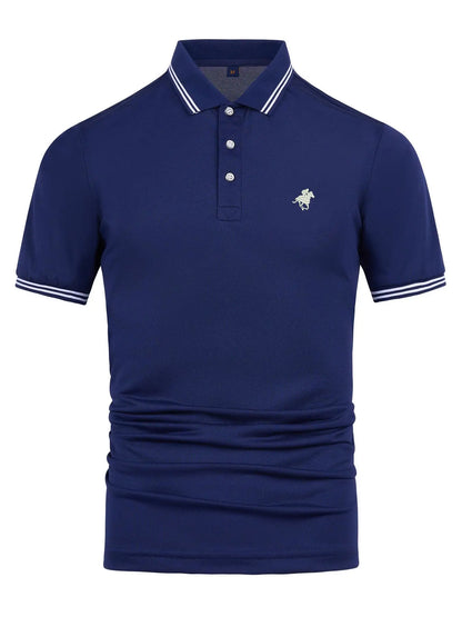 New Business Leisure Embroidered Lapel Polo Shirt, Summer Clothes Horse & Eagle & Deer Animal Embroidered Lapel T-Shirt, Striped Print Drop Shoulder Short Sleeve Top for Men, Business Comfy Breathable Knitting Top for Summer Golf Going Out, Men'S Clothing