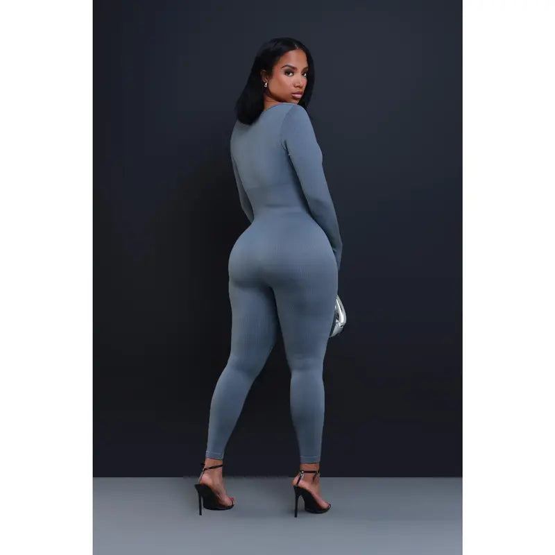 Higher Power Shaping Ribbed Jumpsuit - Grey