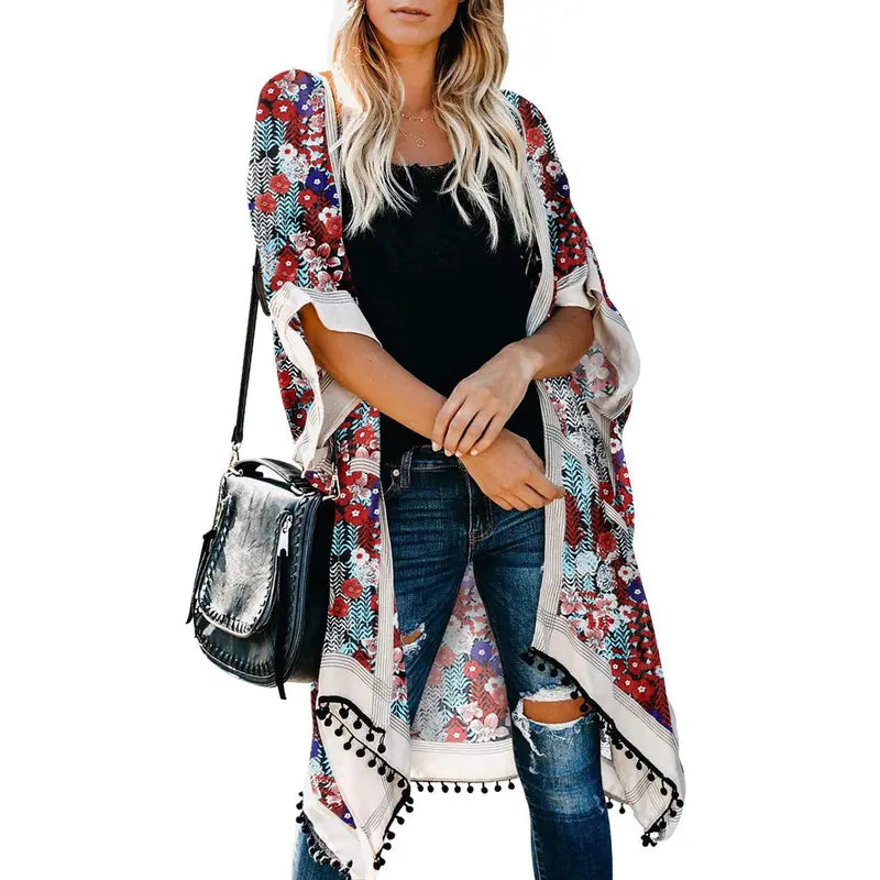 Dokotoo Womens 2024 Fashion Summer Print Kimono Casual Cardigans Loose Cover Ups