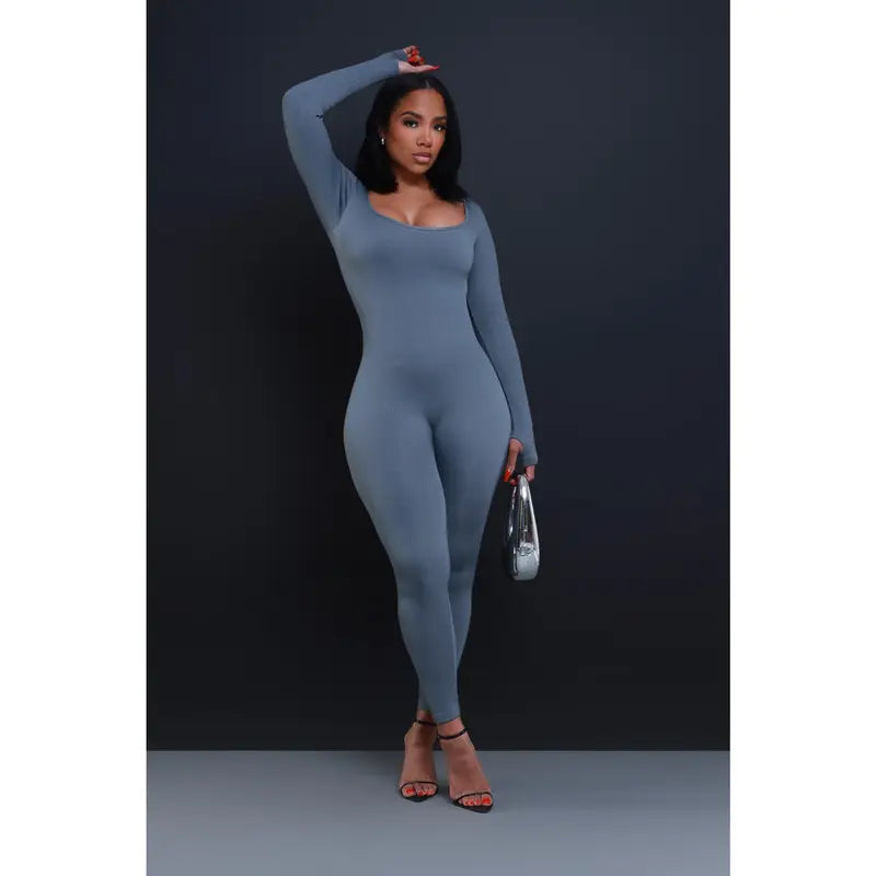 Higher Power Shaping Ribbed Jumpsuit - Grey