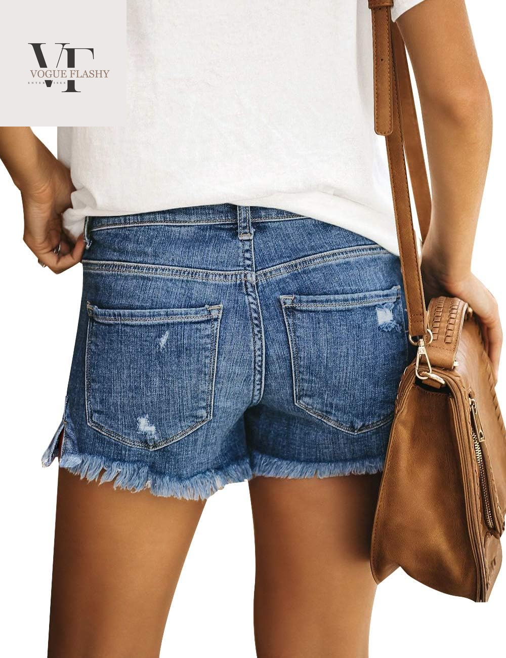 Women'S Casual Mid Rise Denim Shorts Stretch Ripped Raw Hem Jean Shorts