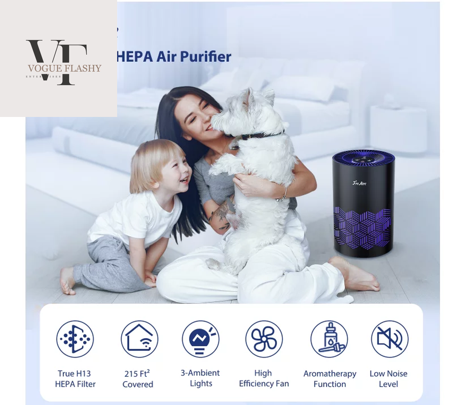 Air Purifiers for Bedroom, H13 HEPA Air Purifier with RGB Lights, Air Purifiers for Pets Dust Smoke Pollen Dander Smell, Air Cleaner with Air Filter for Home Office Large Living Room (Black)