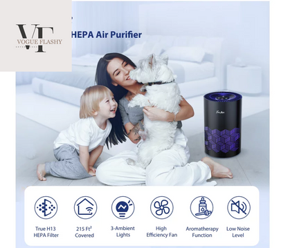 Air Purifiers for Bedroom, H13 HEPA Air Purifier with RGB Lights, Air Purifiers for Pets Dust Smoke Pollen Dander Smell, Air Cleaner with Air Filter for Home Office Large Living Room (Black)