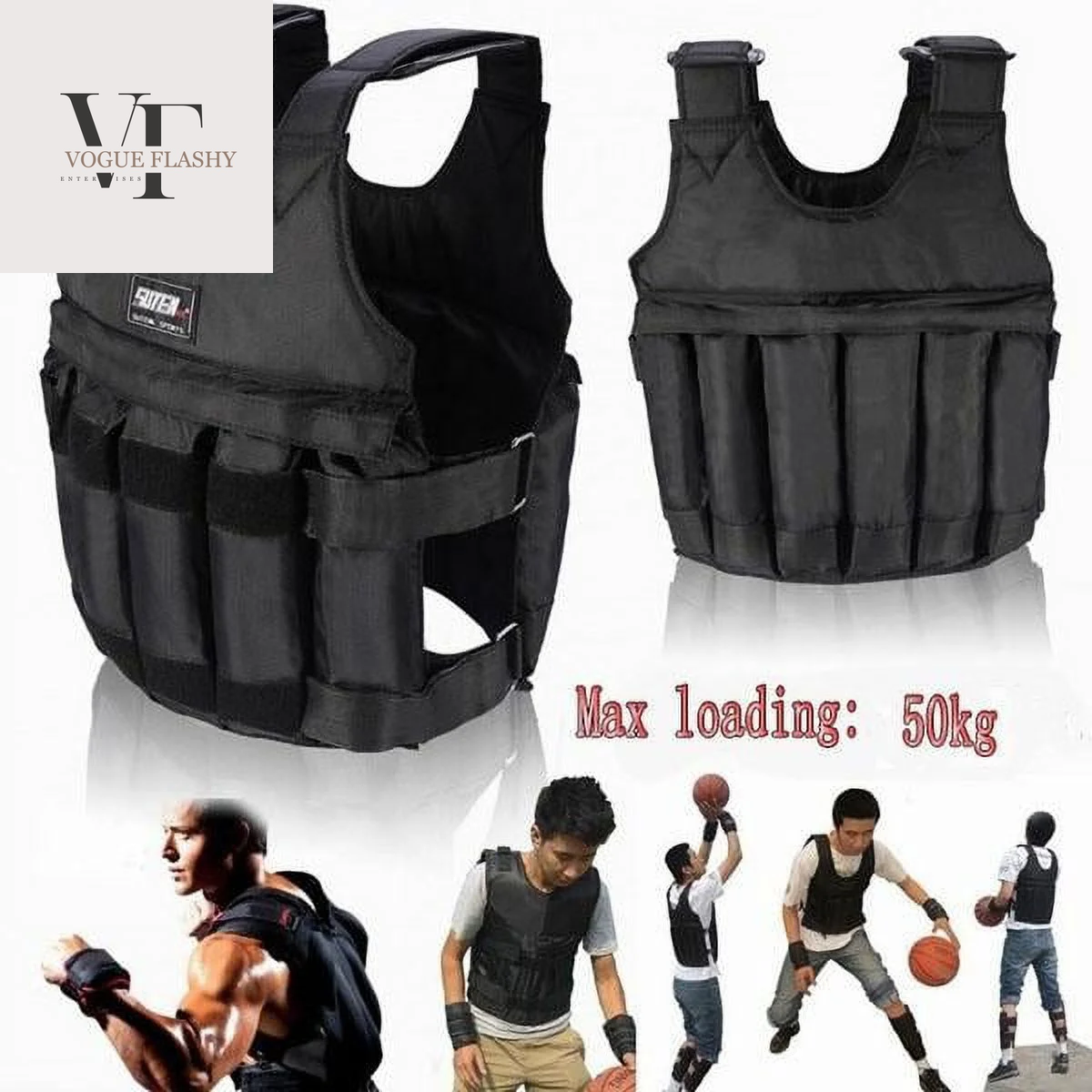 110 Lb. 50 Kg Adjustable Workout Weighted Vest Exercise Strength Training Fitness in Black (Weights Not Included)